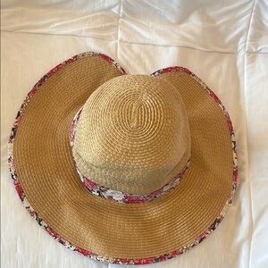 Collection Eighteen Paper Straw Floppy Garden Hat with floral trim One Size